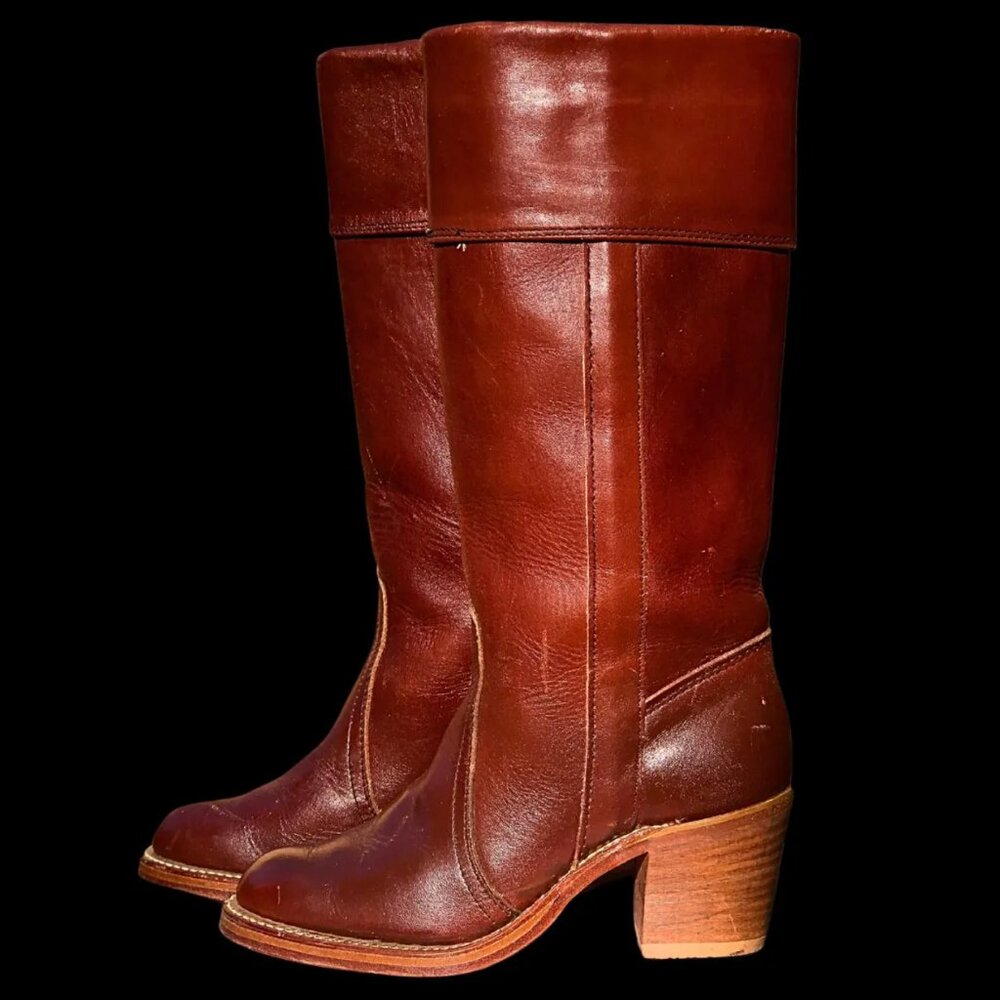 70s Vintage RUST Brown Leather CAMPUS Boots